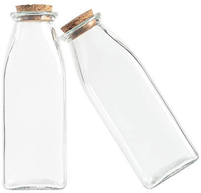 Magic Season Decorative Glass Bottles with Cork Stoppers (330 ml Square Bottles / 2 Pcs)