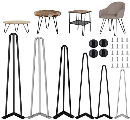 Lot de 4 pieds en épingle à cheveux pour meubles/table/table basse/banc/tabouret/bureau/table de cuisine 41 cm de hauteur 10 mm de diamètre Acier noir