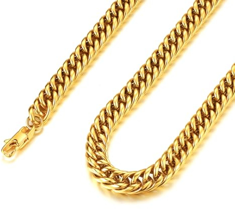 FindChic Edelstahl Massiv Panzerkette Halskette Breite 3,5/6/9/12mm Länge 46/51/55/61/66/71/76/91 cm Cuban Gliederkette Schmuck für Herren Damen Jungen