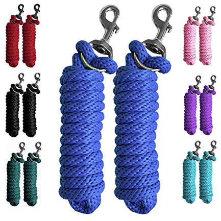 Majestic Ally Pack of 2 Solid Poly Lead Rope for Horses & Livestock – 10 Foot Long and 5/8 inch Thick - Replaceable Heavy-Duty Bolt Snap – Handmade – Soft, Broken in Feel (Royal Blue)