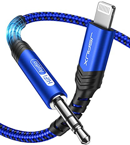 JSAUX Aux Cable 1.8M [Apple Mfi Certified] Aux to Lightning Audio Cable Nylon Braided Lightning to 3.5mm Headphone Jack Cable Compatible with iPhone 12/12 Mini/12 Pro/11/X/XR/8/7 -Blue