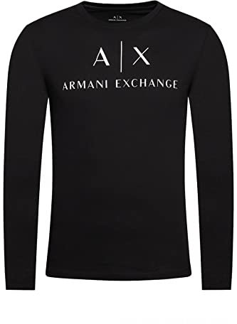 Armani Exchange A|X Armani Exchange Men's Long Sleeve Logo Crewneck T-Shirt, Black, S