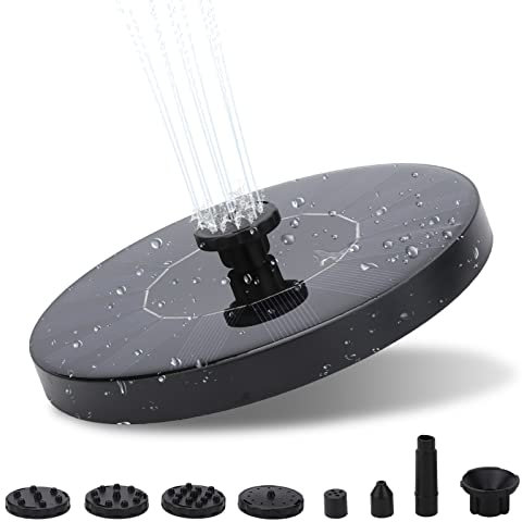 Jopassy Solar Springbrunnen, Solar Teichpumpe Garten Wasserpumpe Solarpumpe mit 1.5W Monokristalline Solar Panel, 6 verschiedenen Spray Köpfe,Einfache Installation,für Garten,Teich,Vogelbad