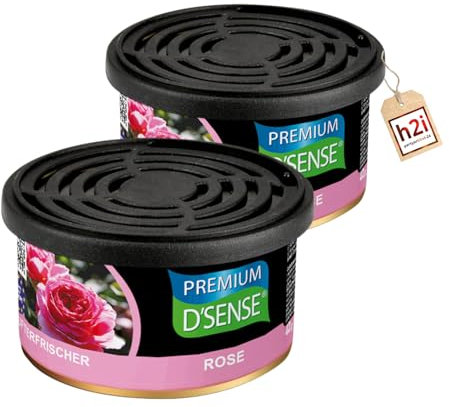 h2i Premium Duftdose | rose | 2 Stück | Auto Lufterfrischer und Duftspender für Camping, Büro & Zuhause | 60 Tage frischer Duft mit Mengenregulierung | passt in Getränkehalter | inkl. h2i Sticker