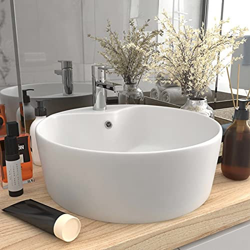 Lechnical Lavandino Lavandino da Bagno Lavabo Lavandino Bagno da Appoggio Lavandino da Esterno Lavandino con Troppopieno Bianco Opaco 36x13 cm in Ceramica
