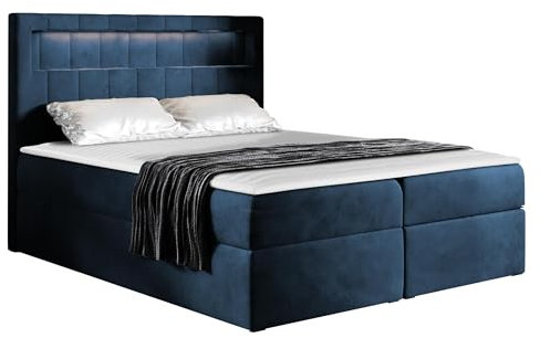 Mirjan24 Boxspringbett Snap mit LED-Beleuchtung Doppelbett mit 2 Bettkästen Matratze + Topper Amerikanisches Continentalbett Polsterbett Bett mit Kopfteil Bettgestell (Velluto 11, 180 x 200 cm)