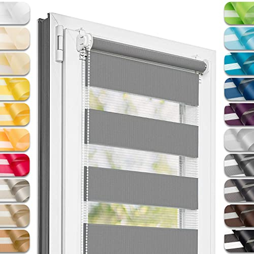 Estika Doppelrollo Klemmfix ohne Bohren - 60 cm x 150 cm - Dunkelgrau - 27 Stofffarben, Tag und Nacht Duo Rollo, Rollos für Fenster ohne Bohren, Fenster Sichtschutz (60 cm Stoffbreite)