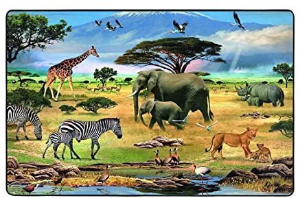 Teppich mit Tiermotiv, Afrika-Druck, rutschfester Teppich für Wohnzimmer, Esszimmer, Schlafzimmer, Küche, 100 x 150 cm