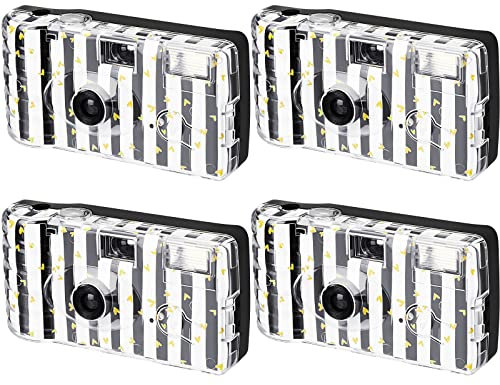 Macarrie 4 Pack Wedding Disposable Camera with Flash Black and White Film 35mm One Time Use Camera for Wedding Anniversary Travel Camp Party Supply