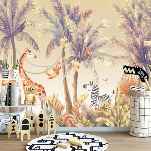TANYANG Benutzerdefinierte Tapete Wandmalereien Dschungel Tiere 3D Cartoon Kinderzimmer Hintergrund Palm Baum Hintergrund Wand Wohnkultur 400Cm(W)×280Cm(H)