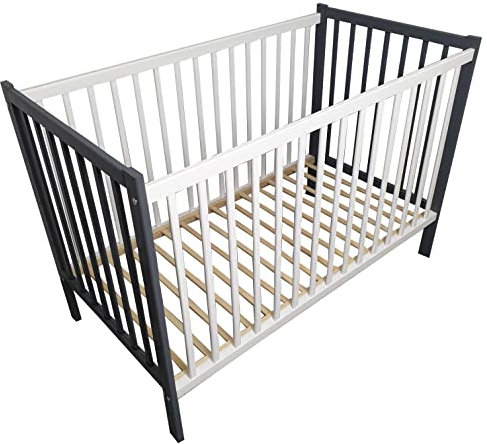 Bello24 - Kinderbett Babybett Bello lite – Ökologisch und aus Massivholz 3 Fach höhenverstellbar mit DREI herausnehmbare Latten 60 x 120 cm (Graphit)