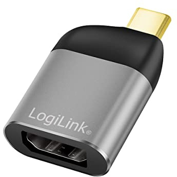 LogiLink USB 3.2 Gen2 Adapter Ultra HD 8K USB Type C (Male) to DisplayPort (Female), Colour: Black/Grey