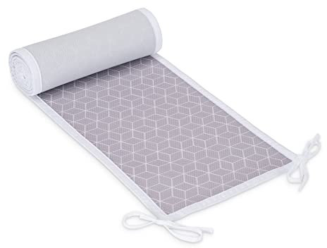 FabiMax Nestchen/Bettumrandung aus atmungsaktivem Netzstoff, 200 cm (55/90/55) - für Beistellbett Boxspring, graue Würfel