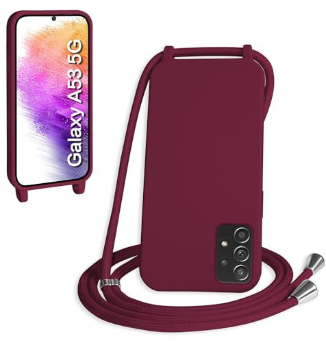 WenBaby Coque avec Cordon pour Samsung Galaxy A53 5G,Collier pour Étui bandoulière Colliers de cellulaire Mince Antichoc Réglable Lanyard Silicone Case,Rouge