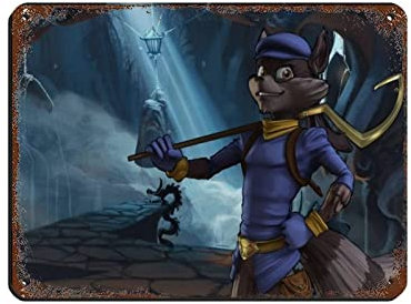 RIELLI Sly Cooper Thieves in Time Spiel 7 Retro-Poster Metall Blechschild Chic Art Retro Eisen Malerei Bar Menschen Höhle Cafe Familie Garage Poster Wanddekoration 30 x 40 cm