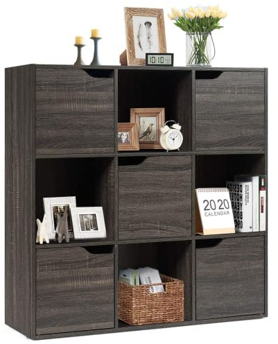 GYMAX Armadietto Libreria Basso a 6/9 Cubi, Scaffale Porta Libri, Mensole a 3 Ripiani, Mobiletto Multiuso Legno, Moderno e Semplice, 90x29x90 cm, Marrone