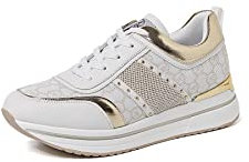 QUEEN HELENA Scarpe Platform Sneakers Casual da Ginnastica Leggere Plateau Morbide Donna X28-23 (X28-25 Oro, Numeric_37)