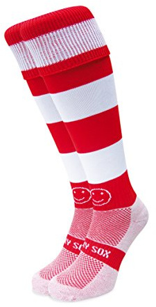 WackySox - Red and White Hoop Rugby Socks, Sports Socks for Men and Women, Perfect for Riding, Football, Running, Hockey and More