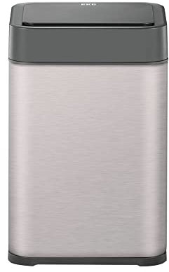 EKO - Echo Grey Stainless Steel Sensor Bin 10 Litre- Perfect for Bathroom & Home- Rechargeable and Water-Resistant Technology