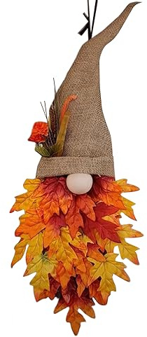 Ghirlanda autunnale, ghirlanda di acero con gnomo di Halloween, ghirlanda colorata con foglie d'acero e gnomo, per parete, finestra, portico, casa