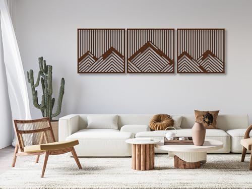 VAILLA Berge Wanddeko, Wandbild aus Holz, Wand deko in Schwarz Gold, 3D Bilder, Wandbilder Home Wall Art Dekoration, Wandaufkleber, Moderne Deko, Bilder für Zuhause Schlafzimmer, Wohnzimmer (Berge 9)
