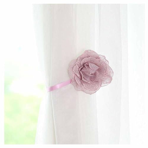 SHTGOI 2 Stücke Blumen Vorhang Raffhalter Magnetische Gardinenhalter Klammer ohne Bohren Vorhang Zugband Blasenblume Vorhanghalter mit Flexiblem Seil für Wohnzimmer Badezimmer Deko 30cm Rosa Lila