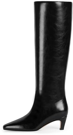 Modatope Stivali alti al ginocchio da donna con punta quadrata tacco gattino stivali alti da donna stivali lunghi alla moda, nero, 39 EU