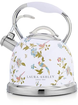 Laura Ashley VQSBNK057LAW Top Stovetop, Stainless Steel, Elveden White Kettle for Stoves