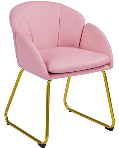 Yaheetech PU Leather Tub Chair Vanity Chair, Modern Accent Armchair with Golden Mental Legs for Living Room/Bedroom/Makeup, Simple Pink