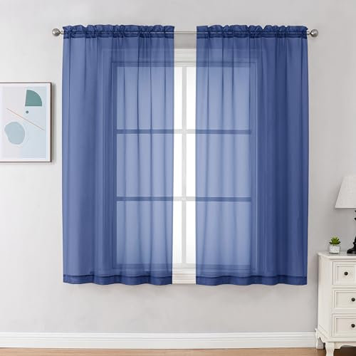 Chyhomenyc Lot de 2 panneaux de voilages bleu roi de 160 cm de long avec passe-tringle, rideaux élégants et élégants pour salon, chambre à coucher, bleu roi, 106,7 x 160 cm (l x L)