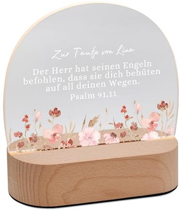 Bärenfreunde® - Personalisiertes Nachtlicht für Babys - Nachttischlampe für Kinder - Personalisierte Geschenke Kinder - Babygeschenk, Taufgeschenk, Geschenk zur Geburt (Taufpsalm Blumen)