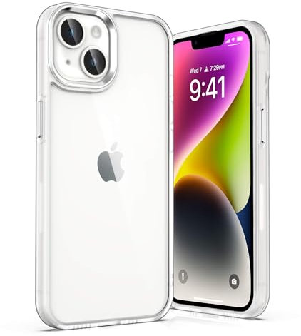 ULAK Cover per iPhone 14, Trasparente [Retro PC Rigido + Cornice di TPU Morbido] [Anti-Giallo] Chiaro Protettiva Custodia Compatibile con Apple iPhone 14, Opaca Bianca