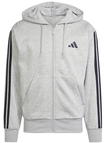 adidas Herren Essential Three Stripes Fleece Zipper Hoodie, medium Grey Heather/Black, XXL