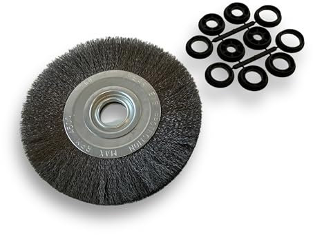 10er-Set Rundbürsten STAHL | Ø 200 mm | 2-reihig | Weiche, gewellte Drähte 0,20 mm | Bohrung 32 mm + Reduzierringe 25/22/20/16/12 mm | Für Schärf- und Schleifmaschinen | Kibros 238202AVx10