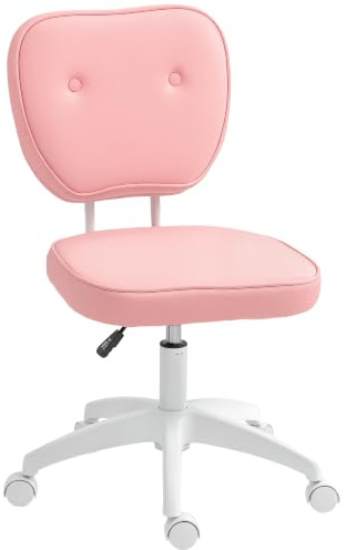 Vinsetto Cute Armless Office Chair with Adjustable Height, Pink | Small PU Leather Computer Desk Chair, Swivel Wheels, Mid Back