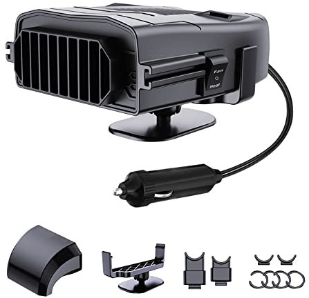 Chauffage de voiture portable 2 en 1 12 V - Chauffage et refroidissement rapides de 150 W avec prise allume-cigare - Désembueur rotatif à 360 °