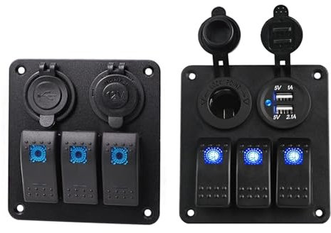 MUEOSI Panneau de Commutation de Voiture for Bateau 2 3 4 Gang, for Panneau de Commutation à Bascule Marin 12~24 V, contrôle de Circuit, Chargeur USB Double for Voiture avec Bleu Tableau électrique(