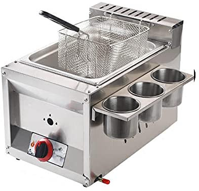 PGKTKCWH Friteuse à gaz, friteuse à gaz à Double Cylindre, 12 L, Commerciale, Profonde, avec bac à assaisonnement et paniers à friture en Acier Inoxydable avec Couvercle pour Frites, beigne