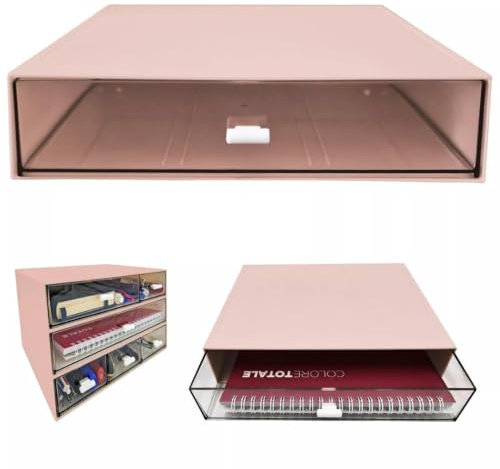 MAKA Organizer Scrivania Ufficio con Scomparti, Cassetti Trasparenti, Cassetti Sopra Scrivania Impilabili, Organizer Trucchi, Cosmetici, Penne e Pennarelli (Rosa, 1 Scomparto)