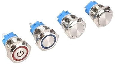 12/16/19mm Waterproof metal button switch LED lamp 12V 24V 220V instant lock car engine power switch 5PCS Red Green Blue White(Red Circle,19MM_3-8V(5V6V))