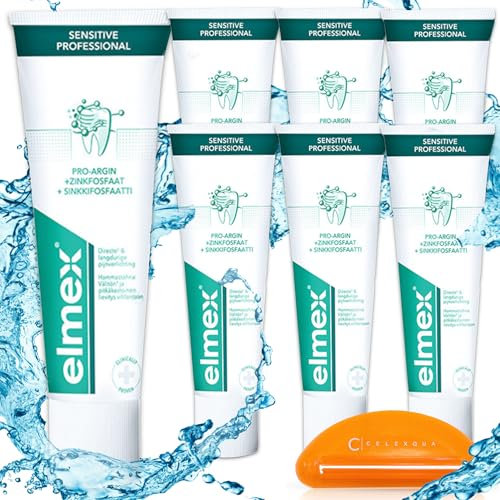 Elmex Sensitive Zahnpasta Professional 75 ml, 6er Pack (6 x 75 ml) für empfindliche Zähne, mit Celexqua Tubenpresser – für empfindliche Zähne, schützt vor Schmerzempfindlichkeit