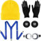 Humairc Jaune Costume Deguisement Halloween Carnaval Lunettes Kits Jaune Cosplay Carnaval Halloween Cosplay Accessoires pour Deguisement Femme Homme Enfant - Lunettes Goggles Chapeau Jaune Gants Noirs