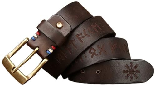 AGUTALITHIC Massive Messingschnalle Mit Einem Zacken Gürtel 4.5mm Dick, Vollnarbenleder Handgemachter Schnitzen Western Vintage Ornamente Ledergürtel Für Männer Und Frauen(110cm/43, Coffee)
