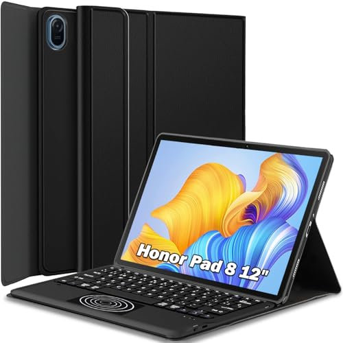 Nanhent UK Layout Keyboard Case for Honor Pad 8 12-inch Tablet 2022 Tablet, Smart Touchpad, Detachable Bluetooth Wireless Trackpad Keyboard & Slim PU Stand Cover