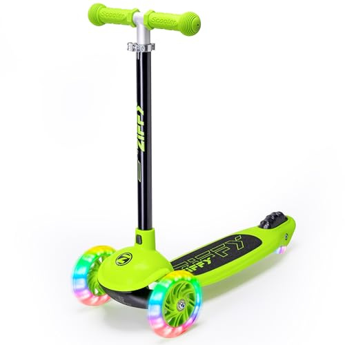 ZIFFY Kinder Scooter 3 Rad, 5-Fach höhenverstellbarer Tretroller für Kinder ab 3-8 Jahre, Faltbarer Kinderroller mit Leuchtenden Rädern & Breitem Deck, Geschenk für Jungen und Mädchen ab 3-8(Grün)