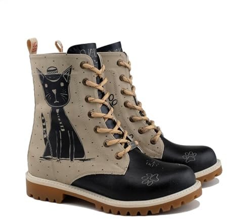 GOBY Long Boots - Handgefertigte Vegane Damenstiefel mit Print - Bequem - Langlebig - Multicolor Finish - Outdoor-Beständigkeit Mode-Booties