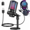 Retoo Microfono da gioco RGB, microfono USB con funzione di spegnimento on/off click, riduzione del rumore, controllo volume, filtro pop, plug & play, per PC, PS4, PS5, streaming, podcast, studio,