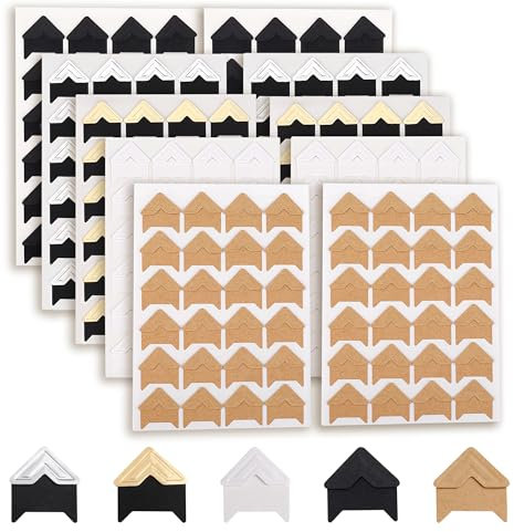 Tunejoy Angoli Foto Adesivi 240 Pezzi Foto Angoli Autoadesivo 10 Fogli 5 Colori Montaggio Adesivi di Foto Adesivi d'Angolo di Carta per Scrapbooking Album Diario