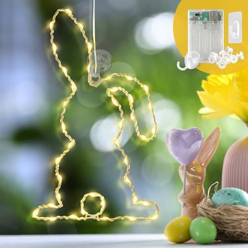 CozyHome Osterdeko Lichtkranz Lichterkette - 40 LED Warmweiß Mit Zubehör & Timer I Schöne Oster Hasen Deko Tür & Fenster Deko Lichtkranz Led I Fensterbeleuchtung Led Fensterlicht Osterdekoration