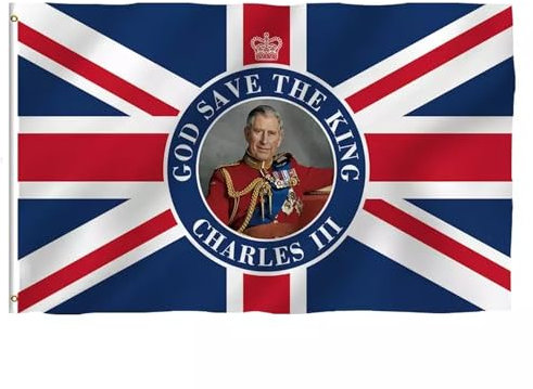 2025 King Charles Union Jack Flagge, VE Day 80th Anniversary Banner Flagge Dekorationen Memorabilia 80 Jahre Sieg in Europa, patriotische Dekorationen für Straßenparty